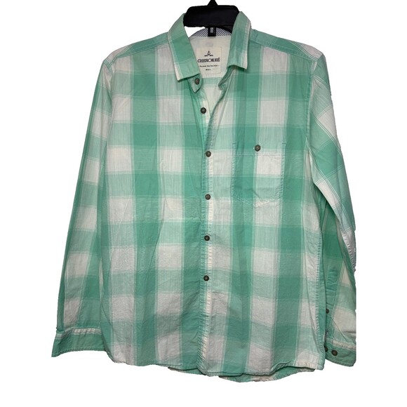Cherokee Men’s Short Long Sleeve White Blue Plaid Shirt Medium - Picture 1 of 7